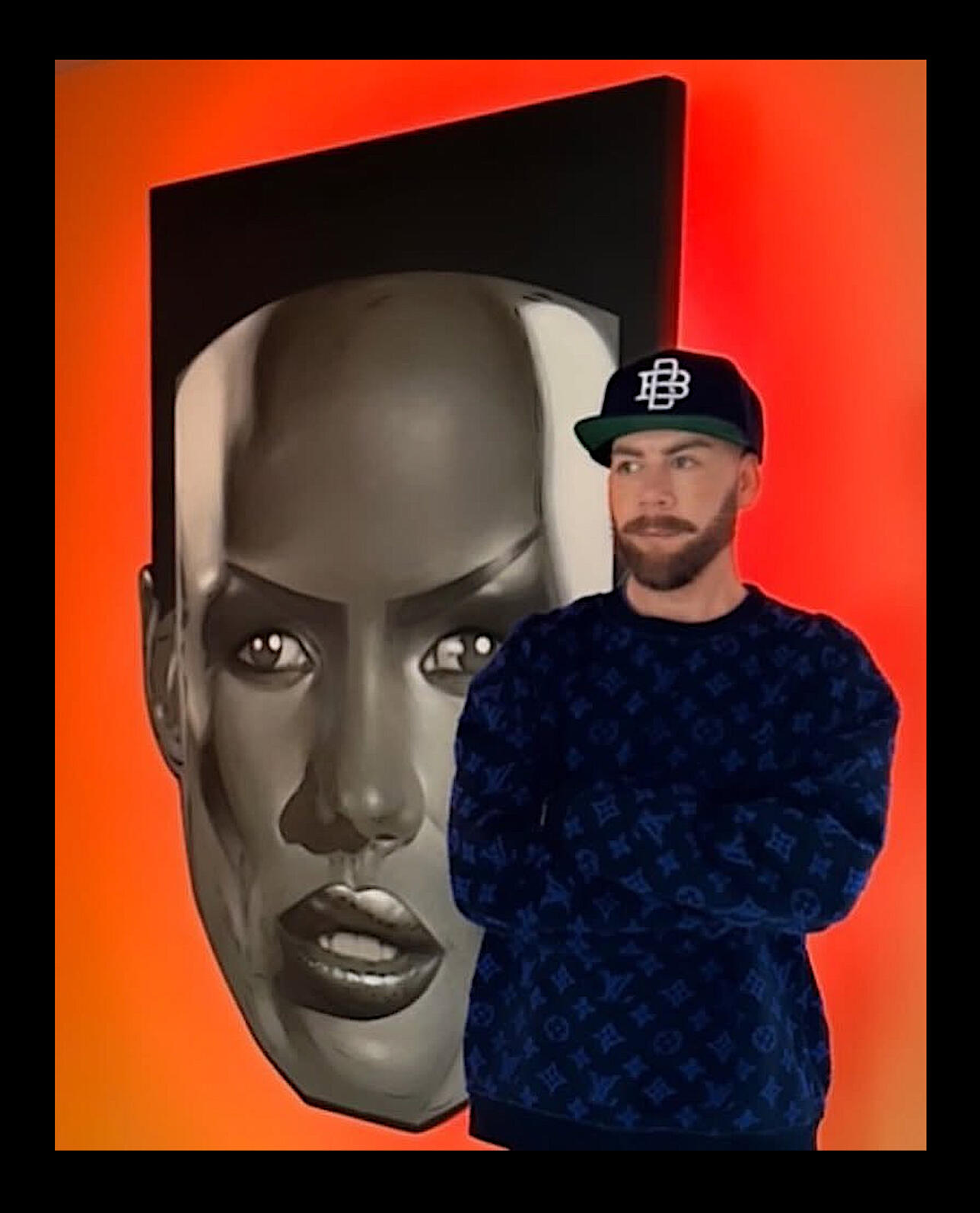 At a collector's home in Long Beach, California. I installed this on a sort of mustard colored wall, which nearly completely neutralizes the pink neon halo.
